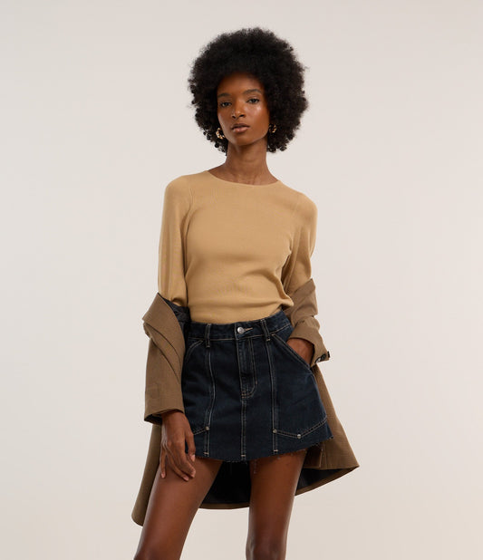Blusa de Tricô Bege de Manga Longa
