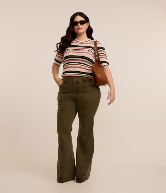 Calça Flare em sarja com cós largo Curve & Plus Size Green