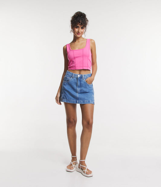 Gonna corta in denim con spacchi laterali in blu