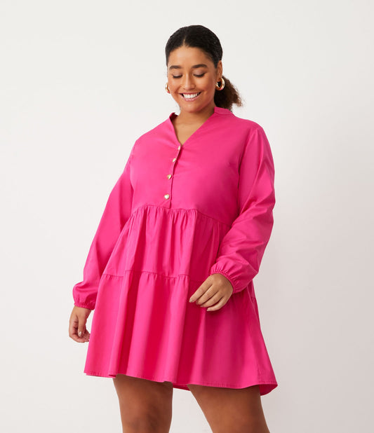 Vestito corto a tricolore con orlo a balze in taglie forti e taglie forti - Rosa