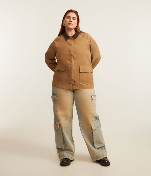 Jeans Wide Leg Dirty Wash Cargo Pocket - Curve & Plus Size Gray