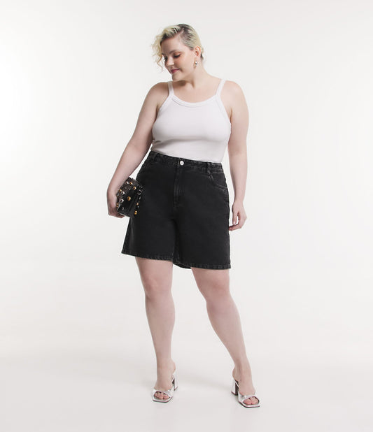 Bermuda de brim preta com bolsos - Curve e Plus Size