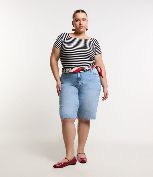 Bermuda in denim con orlo a vivo, Curve e taglie forti, blu