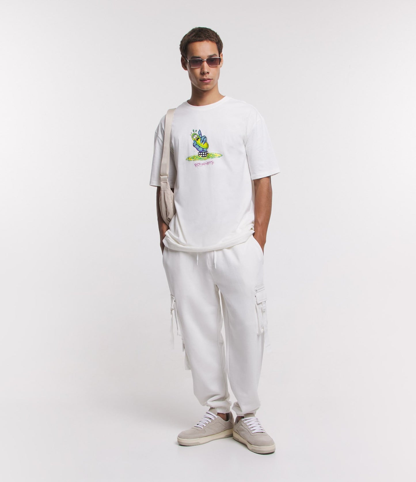Calça de moletom Jogger branca com bolsos táticos