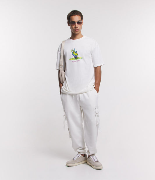 Calça de moletom Jogger branca com bolsos táticos