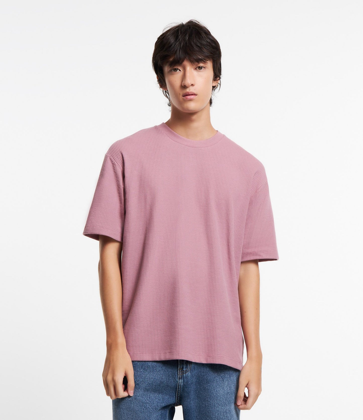 Camiseta de algodão com textura boxy waffle rosa