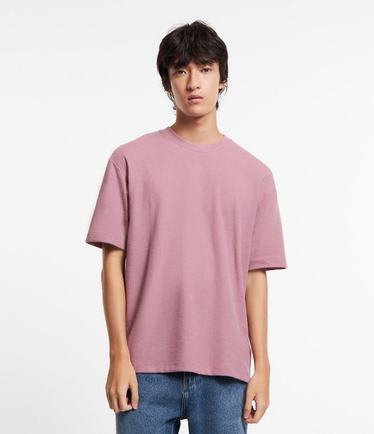 Camiseta de algodão com textura boxy waffle rosa