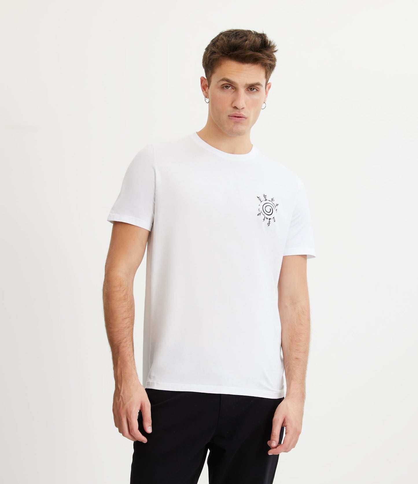 Maglietta regular fit in maglia bianca con stampa di volpe a nove code