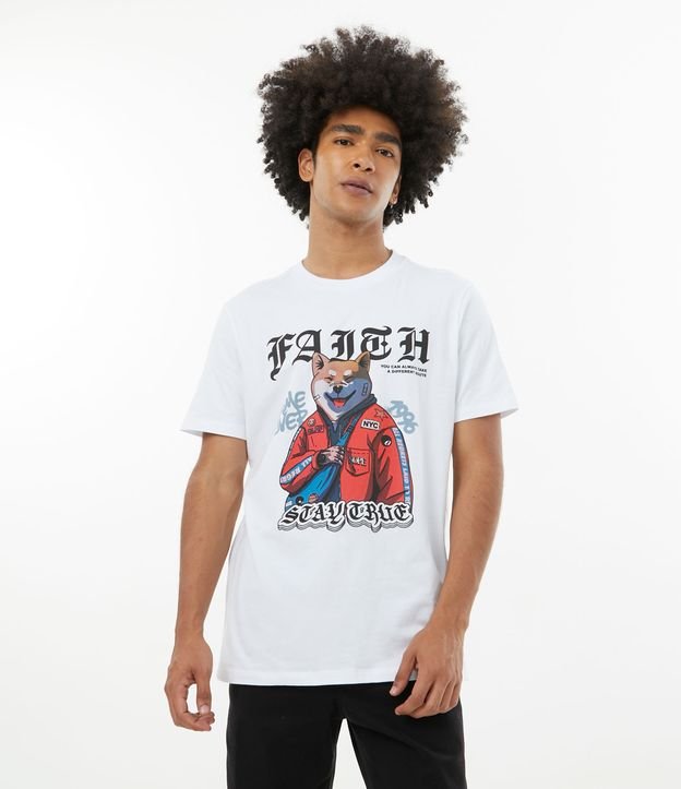 Camiseta de manga curta com estampa de cachorro urbano - Branco