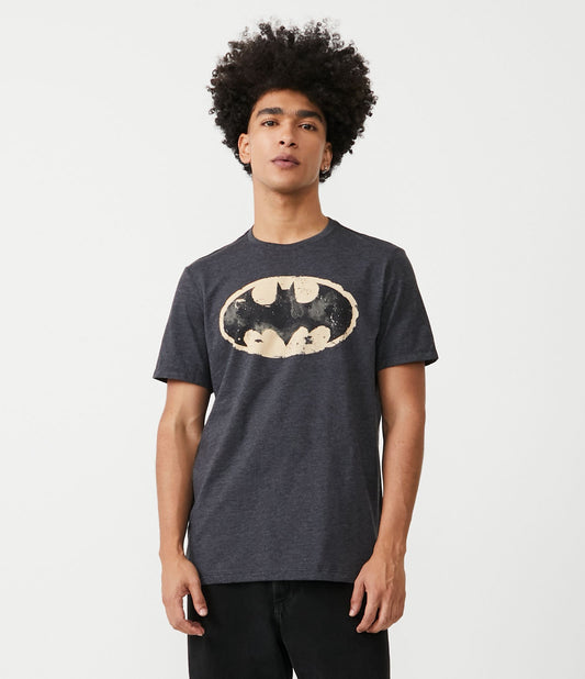 Camiseta negra de algodón de manga corta con estampado de Batman