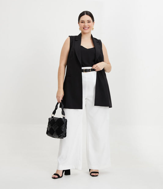 Pantaloni in crêpe a gamba larga con tasche cargo, Curve e taglie forti, bianco