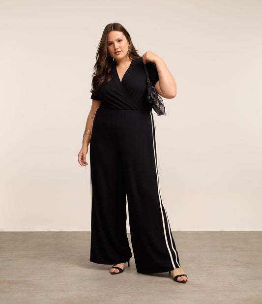 Mono de viscosa con escote envolvente, Curvas y Tallas Grandes, Negro