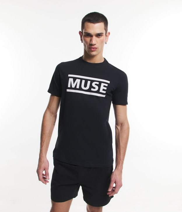 Camiseta regular em malha de Jersey preta com estampa de logotipo