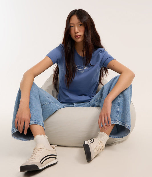 Blue Cotton Baby Look T-Shirt with Hot Girls Print