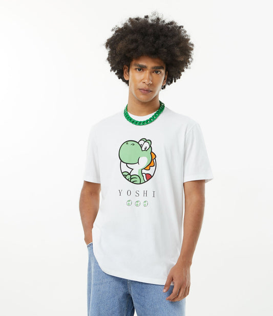 White Yoshi Print T-Shirt in Soft Knit Fabric