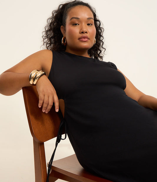 Vestito midi nero in cotone con ritagli laterali - Curve e taglie forti