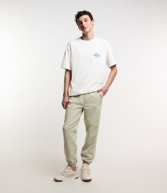 Pantaloni Jogger in Twill sbiadito con elastico in vita bianco