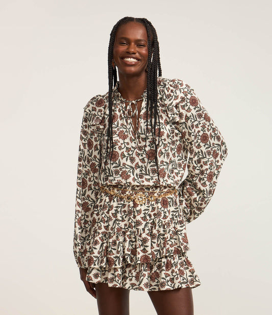 Blusa de Viscose com Mangas Bufantes e Estampa Floral Off-White