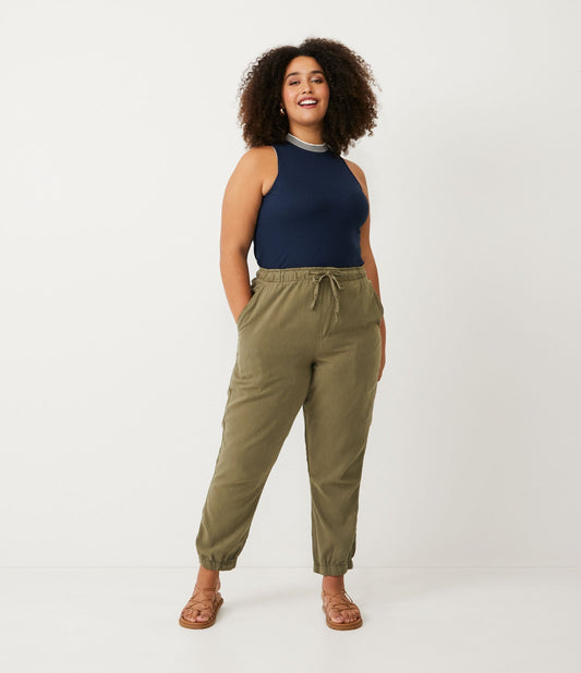 Pantaloni jogger verdi in twill con laccetto in vita, taglie forti e taglie forti
