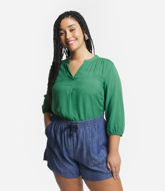 Blusa de viscose com mangas 3/4 e punhos elásticos, Curve & Plus Size, verde