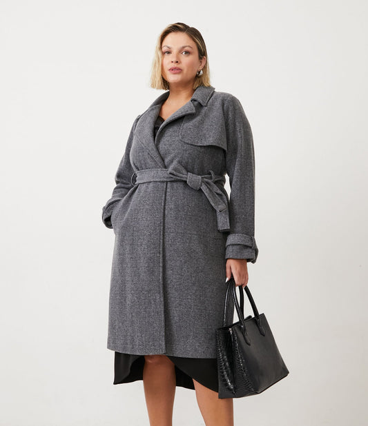Trench grigio con cintura e fusciacca - Curve e taglie forti