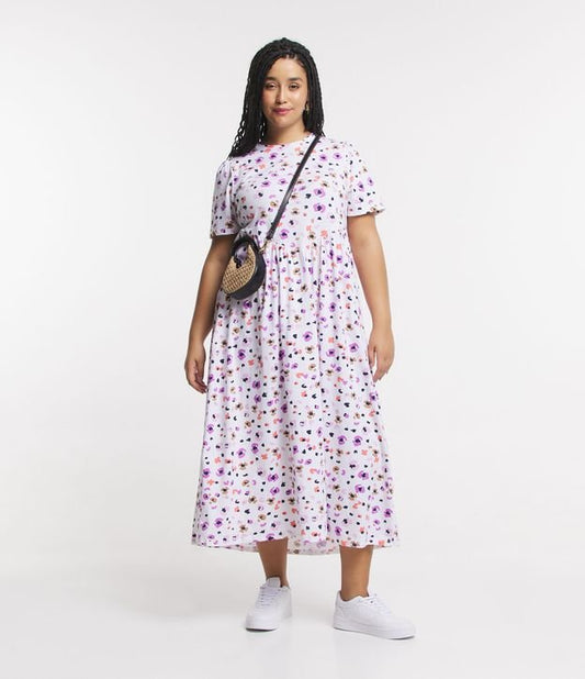 Vestito midi bianco a mezza maglia con stampa animalier - Curve e taglie forti