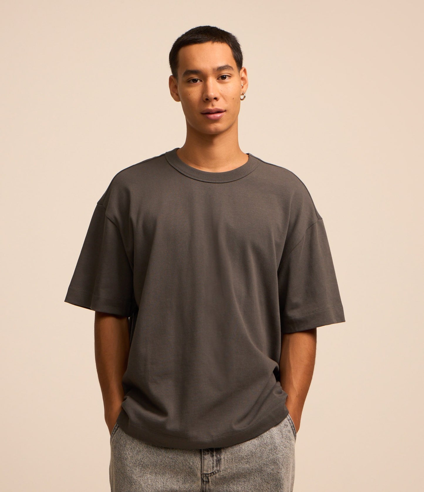 Boxy Gray Charcoal Short Sleeve Cotton T-Shirt