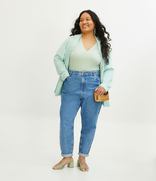 Calça jeans Mom Curve & Plus Size com lavagem Marble - Azul