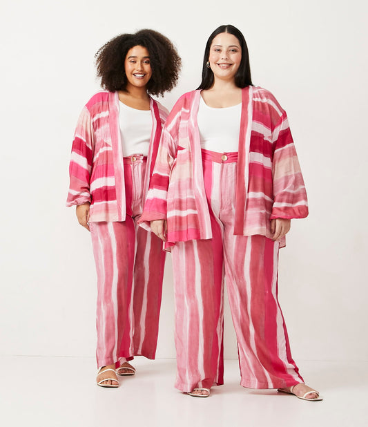 Kimono in viscosa con stampa Tie Dye, Curve e taglie forti, rosa