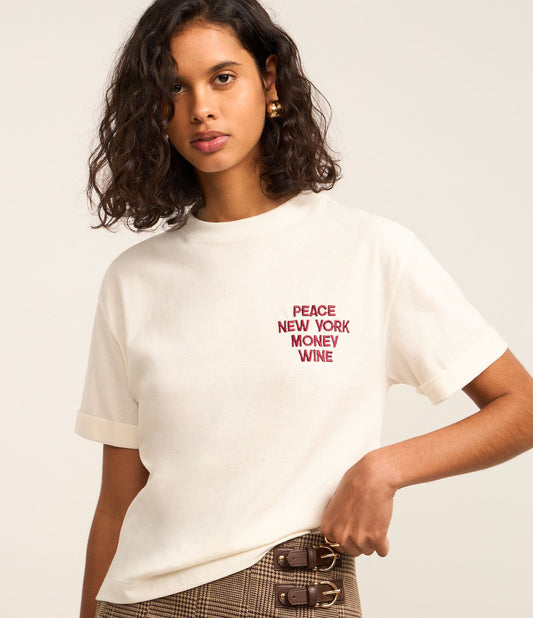 Maglietta bianca in cotone con ricamo di New York