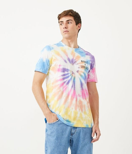 Camiseta Tie-Dye multicolorida com estampa "Good Luck