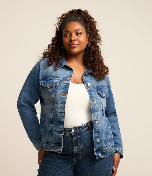 Giacca di jeans Basic sbiadita Curve e taglie forti Blu