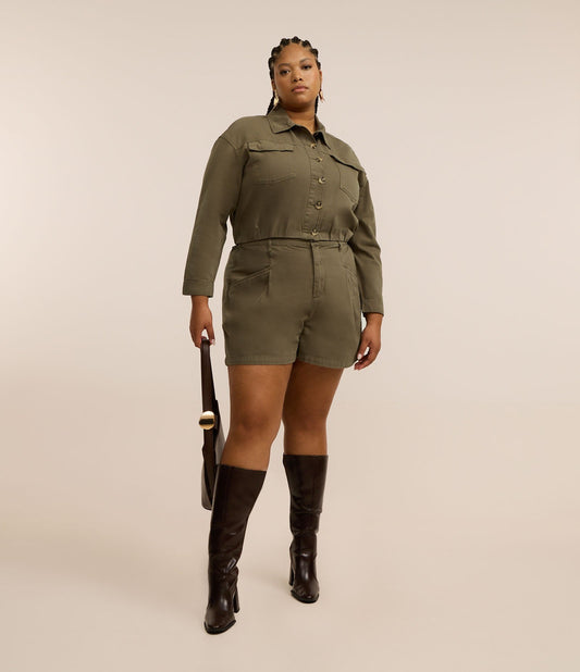 Short Tailored em sarja, Curve e Plus Size, verde