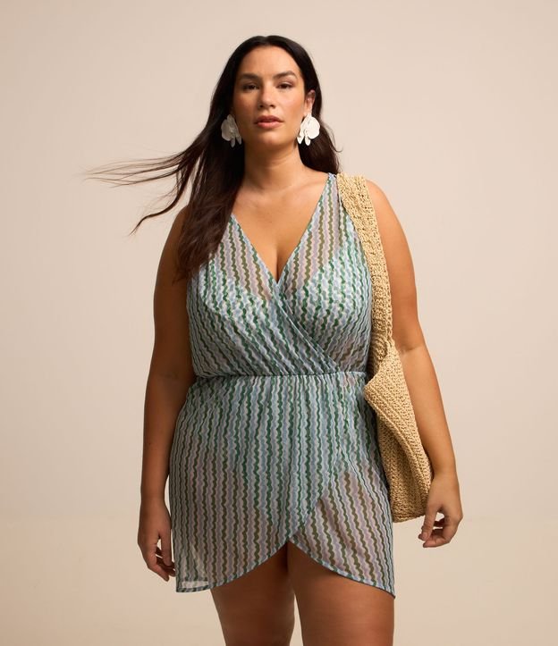 Vestito copricostume da spiaggia in tulle stampato verde - Curve e taglie forti