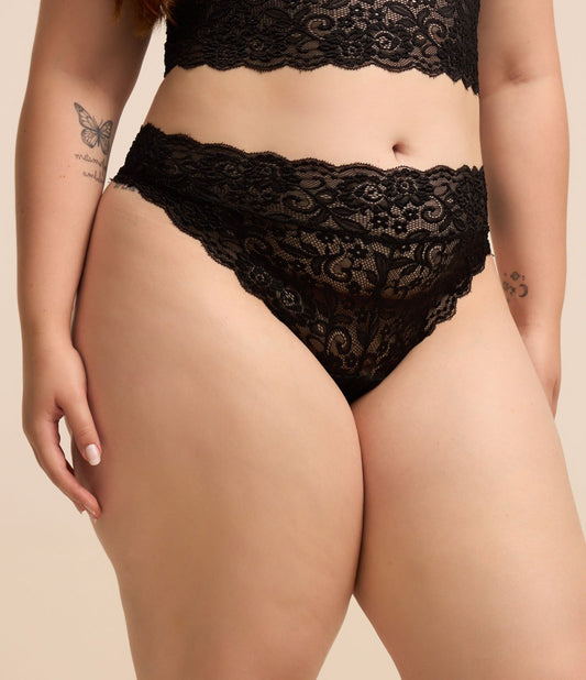 Braguita de bikini de encaje negro con doble tirante - Tallas grandes y curvas