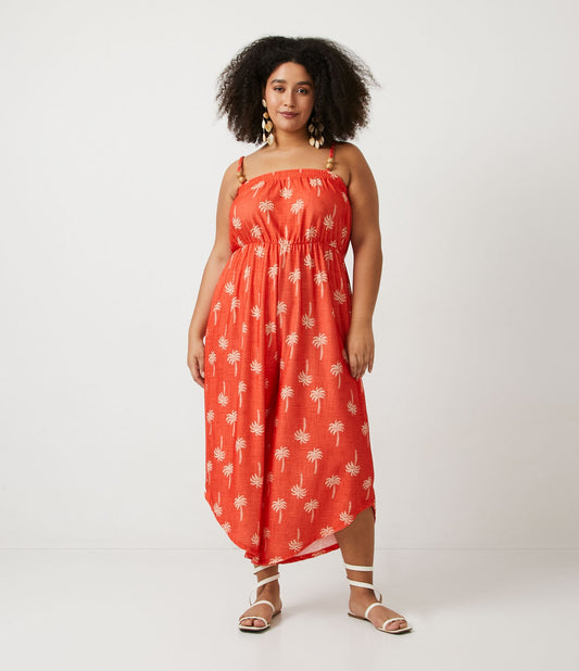 Macacão Pantacourt com estampa de mini palmeiras, Curve & Plus Size, laranja