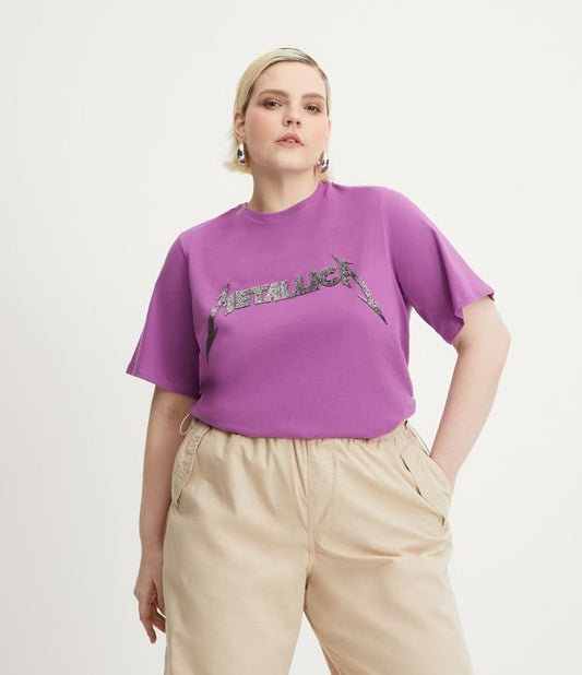 Maglietta Extended a mezza maglia con stampa Metallica, Curve e taglie forti, viola