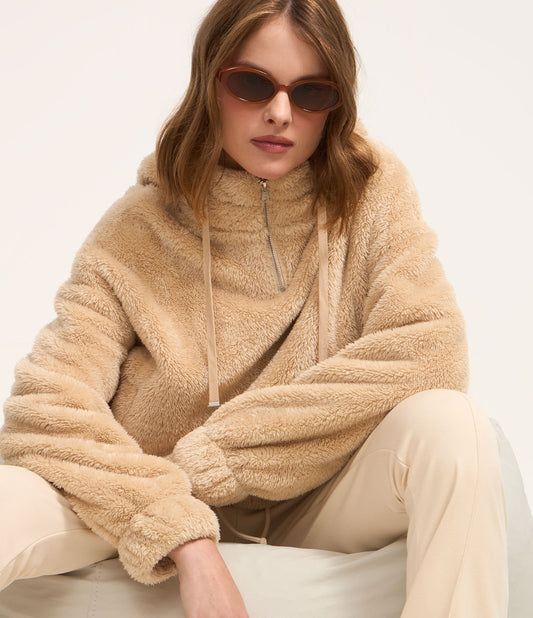 Giacca con cappuccio e fodera in sherpa in giallo bruciato