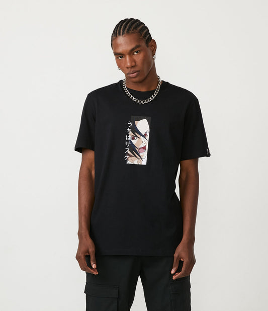Camiseta preta com estampa do Naruto em tecido de malha macia