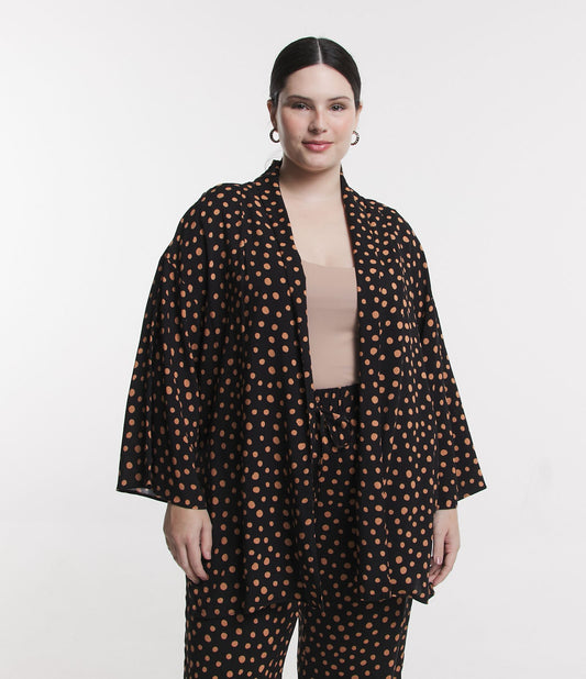 Kimono de viscose estendida com estampa de bolinhas, Curve & Plus Size, preto