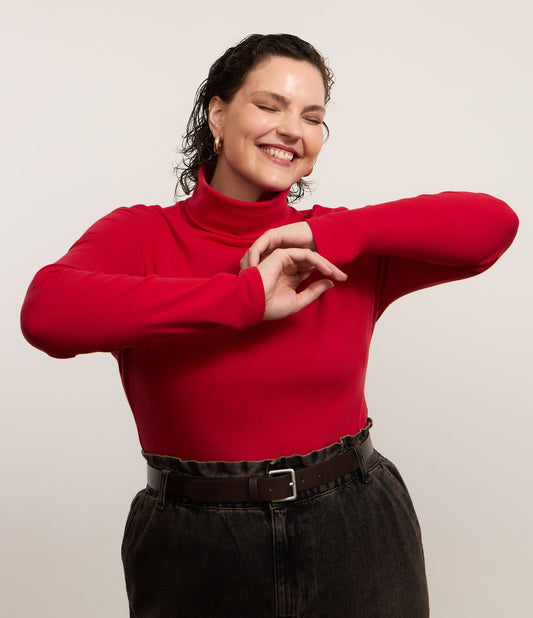 Blusa Vermelha Canelada de Gola Alta - Tamanhos Plus e Curve