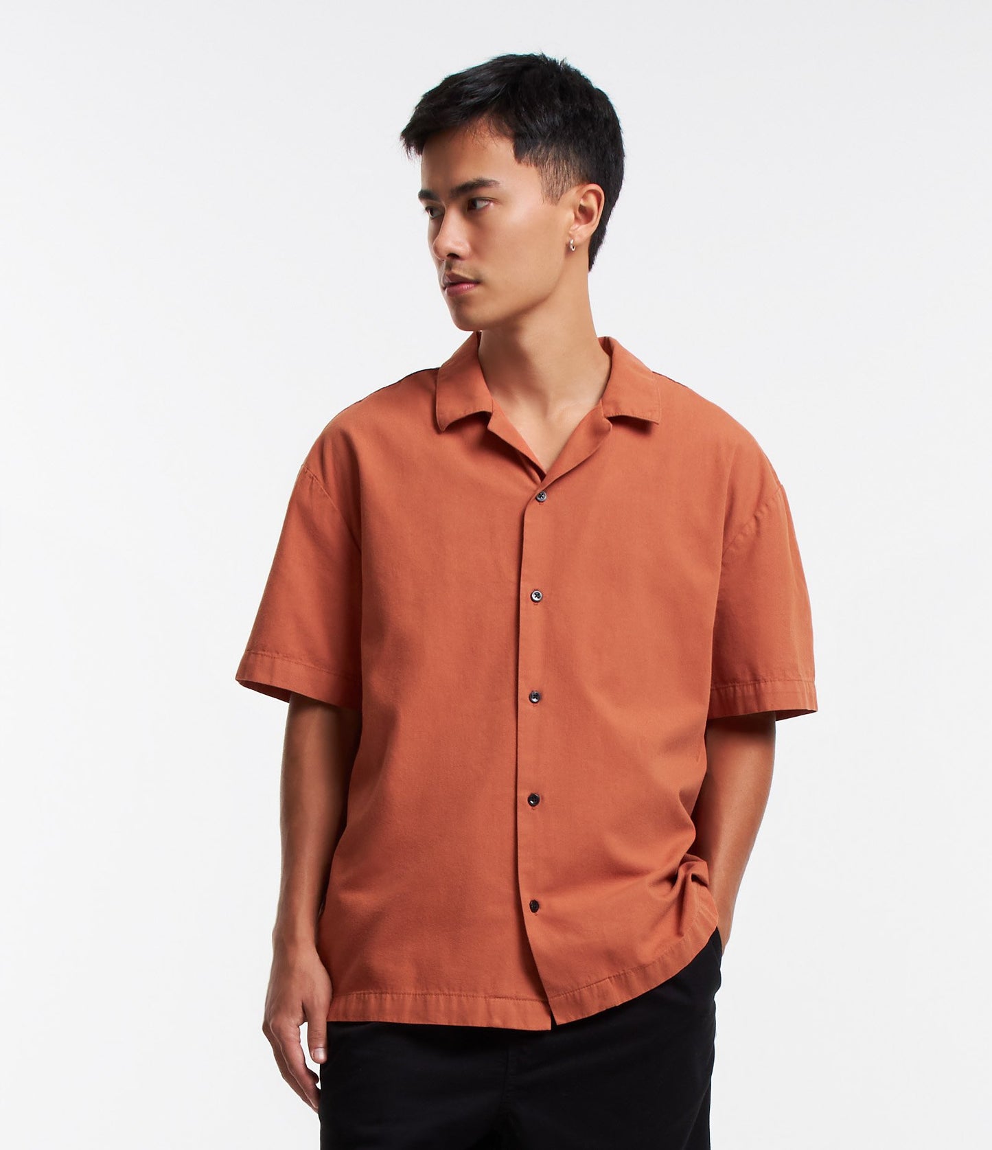 Camisa de algodão boxy texturizada em laranja