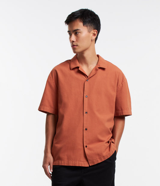 Camisa de algodão boxy texturizada em laranja