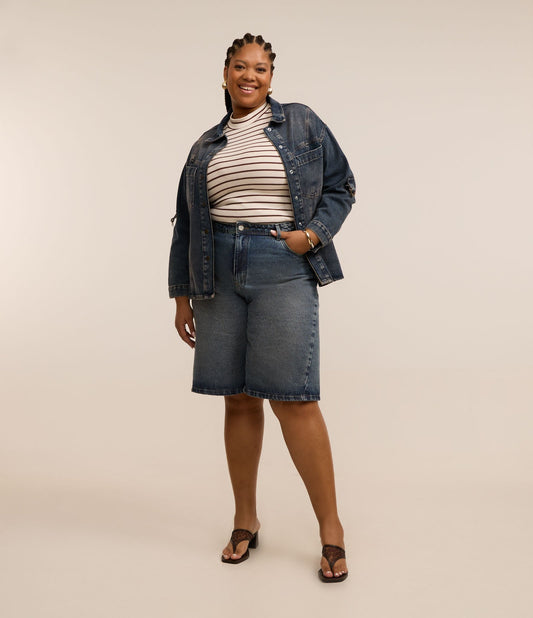 Bermuda jeans com corte assimétrico - Curve & Plus Size - Azul