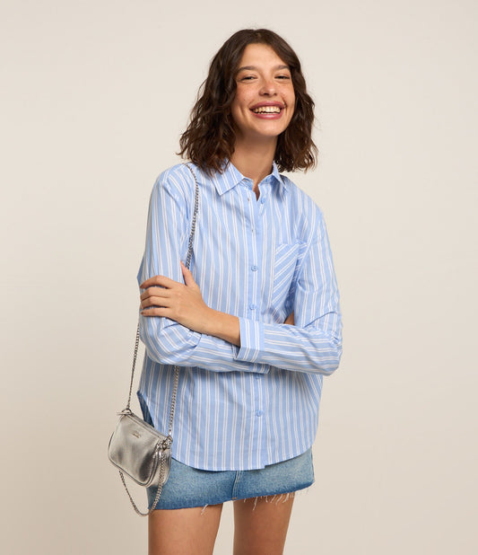 Camisa Tricolín Rayas Teñida Azul