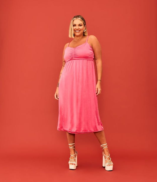 Vestito midi in jersey con fascia e spalline uniche per taglie forti e taglie forti rosa