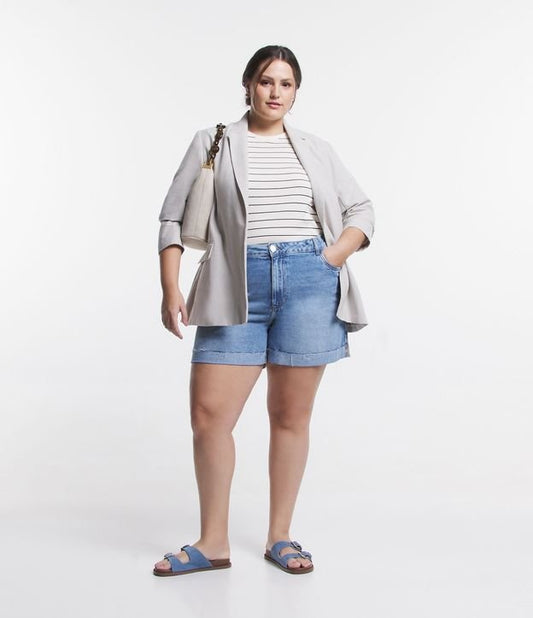 Vaqueros boyfriend Bermuda con dobladillo crudo y borde con puños, Curvas y tallas grandes, Azul