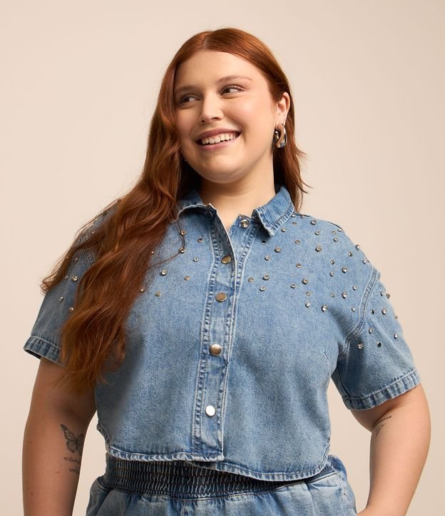 Camicia di jeans blu con brillantini - Curve e taglie forti
