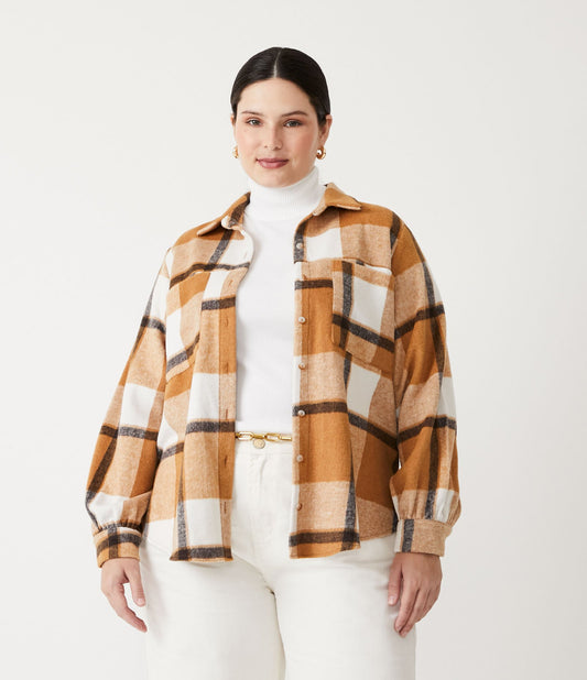 Yellow Long Sleeve Plaid Flannel Shirt - Curve & Plus Size