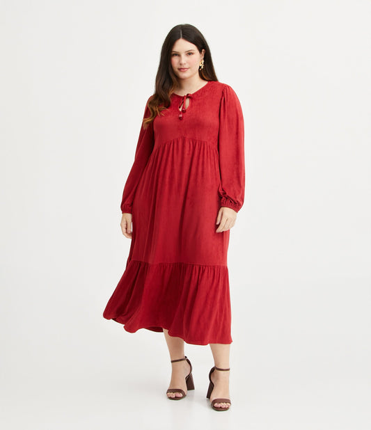 Vestido midi de camurça vermelho com bainha com babados - Curve e Plus Size